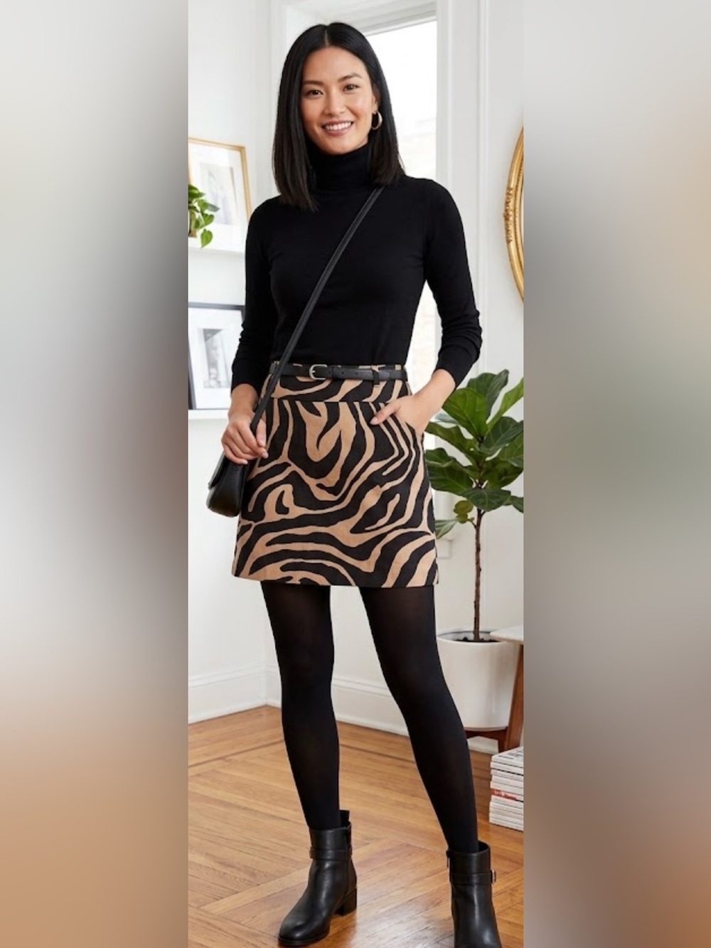 LOFT Ann Taylor Tiger Zebra Striped A-Line Skirt Tan Black Size 12 Pockets